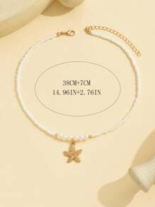 1 件手工仿珍珠金海星吊坠项链，女士海滩风格珠宝颈链适合日常佩戴和度假 - 仿珍珠+海星 - 查看 5