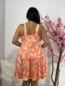 Women's PLUS SIZE Dress 2191 Asa Bela Fitted With Cup And Wide Straps - VISCOLYCRA Fabric - Various Colors - Fresh, Summer, Party, Work, Church, Office, Elegant, Excellent Quality, Maximum Comfort, Perfect Fit - 橘色 - 查看 2