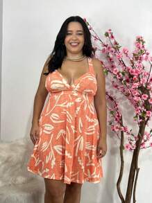 Women's PLUS SIZE Dress 2191 Asa Bela Fitted With Cup And Wide Straps - VISCOLYCRA Fabric - Various Colors - Fresh, Summer, Party, Work, Church, Office, Elegant, Excellent Quality, Maximum Comfort, Perfect Fit - 橘色 - 查看 4