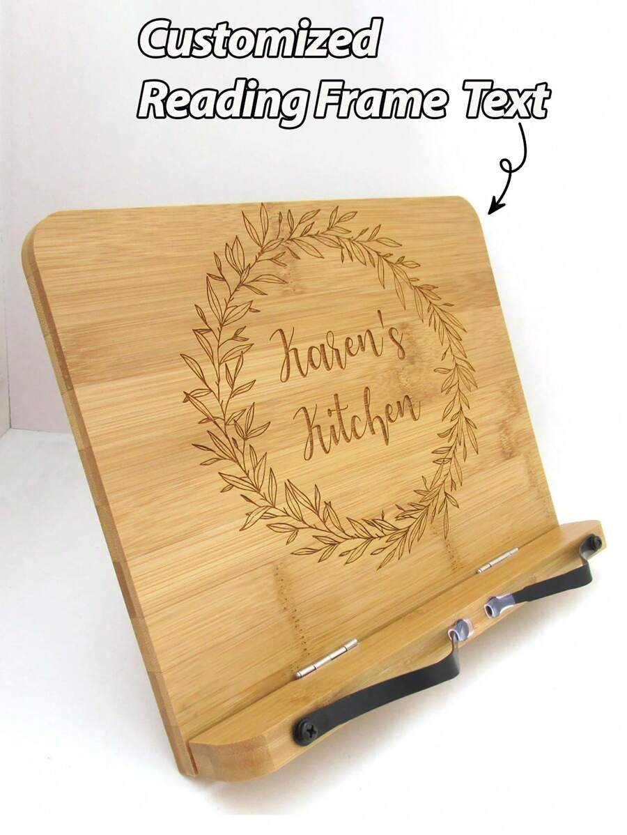 1pc Custom Text Bamboo Reading Bookshelf,Personalized Cookbook Stand - Engraved Bamboo Recipe Stand - Wooden Recipe Book Holder, School Supplies, Gifts For Kid Back To School