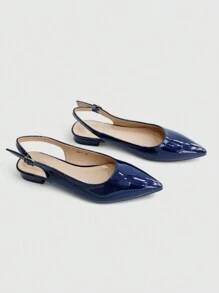 Plus Size Women Plain Pointed Toe Casual Comfortable Flats, Everyday Wear - Blue - View 2