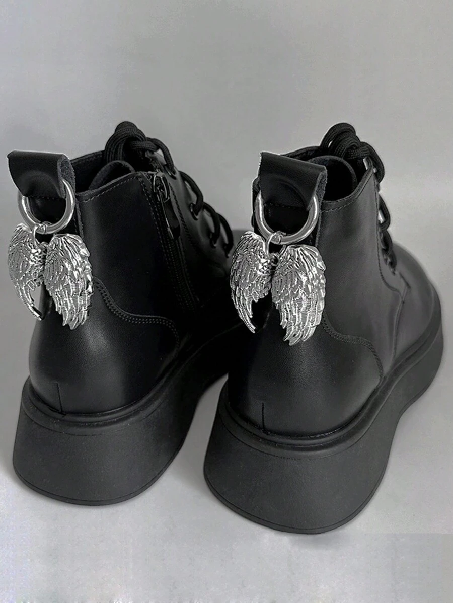 2pcs Street Punk Style Angel Wing Alloy Pendant Shoe Decorations Set - Silver - View 1