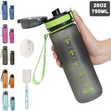 1 pieza Vaso de agua de plástico grande con capacidad de 750ml/1000ml y diseño degradado, incluye cepillo para el vaso y colador de té. Botella de agua para deportes al aire libre con bebida directa para un fácil manejo