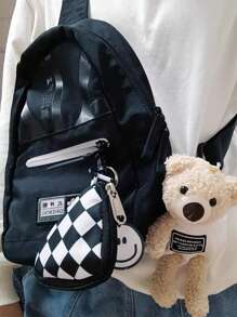 1 件棋盘耳机包钥匙包书包吊坠黑白格子迷你可爱口袋三角形钱包旅行迷你便携式耳机包钱包收纳盒珠宝配饰盒女士钱包迷你钱包钱包钱包腕包钱包零钱包 - 黑與白 - 查看 8