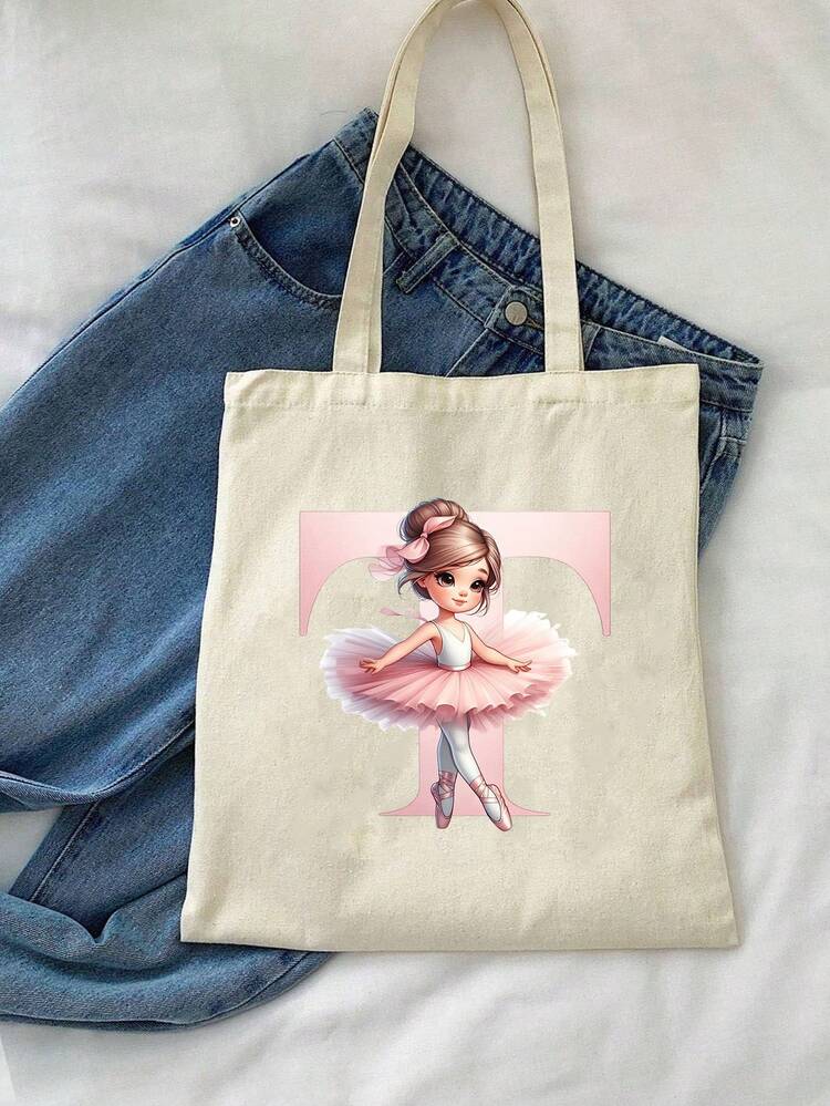 1 件卡通字母 A-Z 芭蕾舞女演员印花字母单肩包购物袋储物袋字母 A-Z 卡通印花储物袋多功能包大容量储物袋 - 彩色 - 查看 17