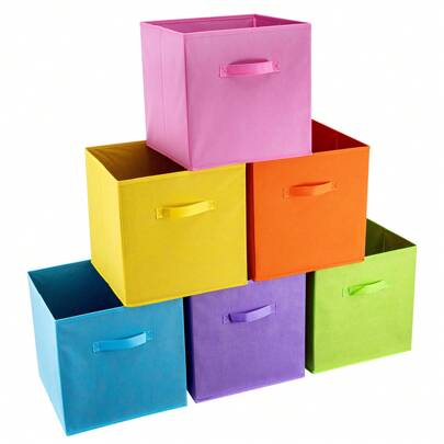 Set Of 6 Foldable Cube Storage Boxes Organiser Basket Containers Handles Home Office