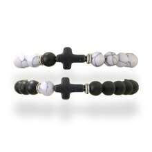 2pcs/4pcs/6pcs Classic Men's Beaded Cross Pendant Bracelet Set, Casual Daily Wear, Gift For Boyfriend, Husband, Father, Son