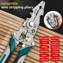 1pc Foldable Wire Stripper, 8.07 Inches, New Model, Industrial Grade, Multi-Functional Strippers For Electricians, Peeling, Separating, Shaving, Coiling, Crimping, Cutting Wire, Screw Tightening With Pulley Design, For Circuit Repair