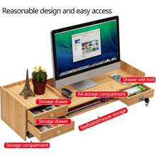 SENDERPICK Wooden Monitor Stand With 3 Lockable Drawers, Monitor Riser For Desk, 180° Swivel Angle - màu gỗ - Xem 3