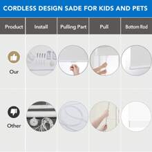 1Pc Deconovo Blackout Roller Cordless Window Shade - With Draw Rod, Modern Waterproof Rectangular Simple Design, 100% Blackout Window Treatment, Perfect For Home/Office - 淺灰色 - 查看 5