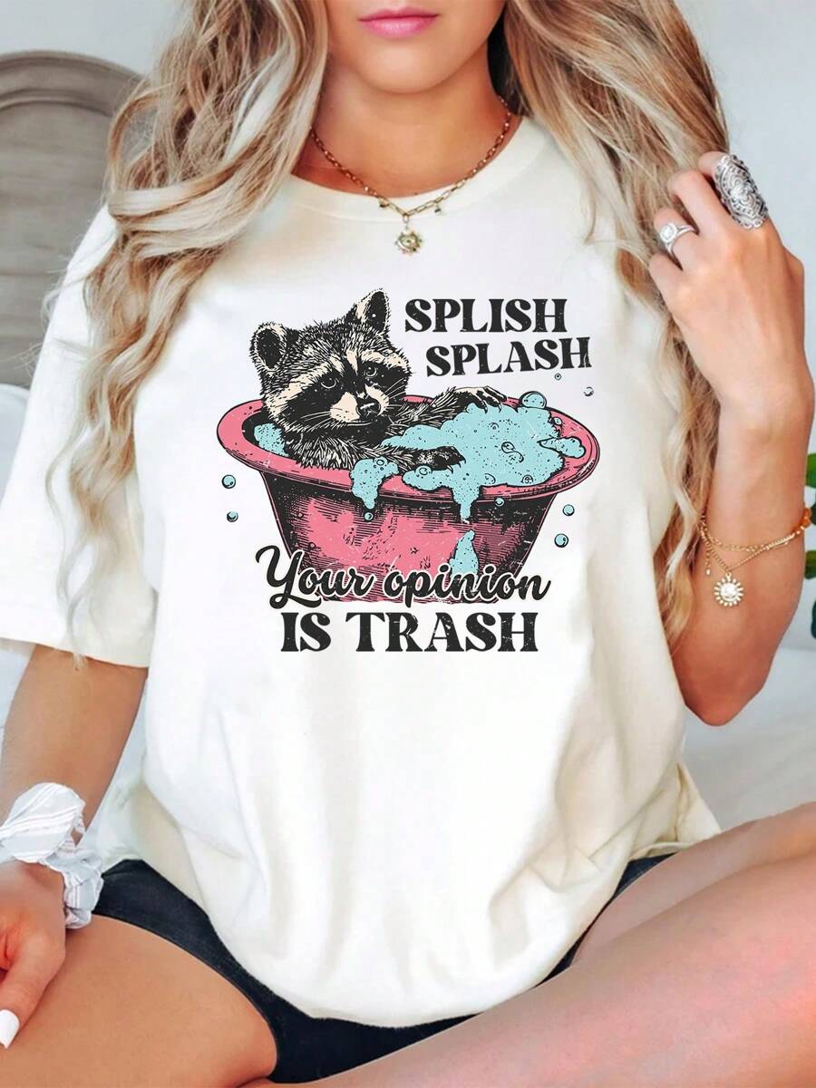 Oversized Style For Women, Retro Sarcastic Raccoon Shirt, Funny Raccoon Animal Sarcastic Saying Shirt, Trendy Raccoon Shirt, Loose Type Shirt For Women, Perfect For Holiday Parties Or Gift Giving, Soft And Comfortable - White - View 1