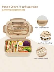 Set Bento Box Adult Lunch Box, Containers For Adults Men Women With 3 Compartments, Lunchable Food Container With Utensils, Sauce Jar, Muffin Liners, Microwave & Dishwasher Friendly, Brown, (Send Knives, Forks, Spoons, And Chopsticks ),Kitchen,Christmas Gift - Khaki - View 5