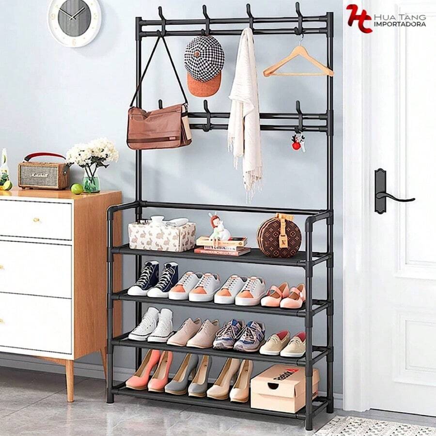 HuaTang Buena Calidad Estante para Zapatos de Gran Espacio, Gabinete de Almacenamiento con Soporte para Estante para Zapatos, Entrada de 4,5 Niveles, Zapatero Negro