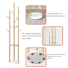 Gold Coat Racks Freestanding With 3 Storage Shelves, Metal Coat Racks Stand With 9 Hooks And Heavy Marble Base, Entryway Coat Racks Tree Hanger, Purses Racks - Gold - View 3