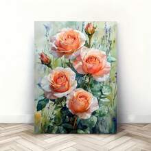 Room Decor 1pc Orange Roses Canvas Wall Art, Wooden Framed Floral Print, Bachelor Party Decor, Artwork For Living Room, Bedroom, Kitchen, Home & Office, Unique Christmas Gift Idea