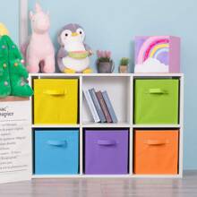 Set Of 6 Foldable Cube Storage Boxes Organiser Basket Containers Handles Home Office - Multicolor - View 6