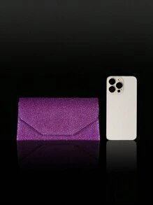 Luxe glanzende glitter clutch, feest- en dansbankettas, effenkleurige polygonale klep clutch, bijpassende set van vier glanzende strass-oorbellen, armband en ketting, geschikt voor feestdagen, bijeenkomsten, banketten, dansen, bruiloften, het beste cadeau voor meisjes op Valentijnsdag.