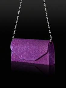 Luxe glanzende glitter clutch, feest- en dansbankettas, effenkleurige polygonale klep clutch, bijpassende set van vier glanzende strass-oorbellen, armband en ketting, geschikt voor feestdagen, bijeenkomsten, banketten, dansen, bruiloften, het beste cadeau voor meisjes op Valentijnsdag.