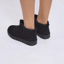 Women's Winter Suede Cosy Faux Fur Ultra Mini Ankle Snow Boots Shoes - Black - View 7