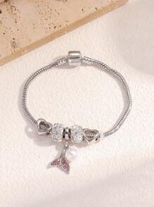 1入銅製愛心形狀手鐲,配有鑲嵌細節的鑽石,適用於女性 - 粉色 - 查看 11