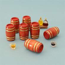 2pcs Vintage Wooden Barrel Model Miniature Decor - Multicolor - View 2