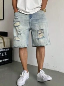 Men's Retro Washed Distressed Denim Shorts Jorts