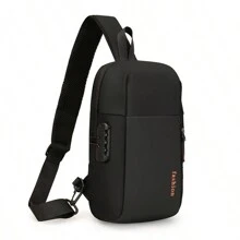 1 peça bolsa de peito masculina de alta qualidade, bolsa transversal preta com trava de senha antirroubo, orifício para fone de ouvido, adequada para adolescentes, casual, atividades ao ar livre, esportivas, viagens, formatura, presentes de aniversário