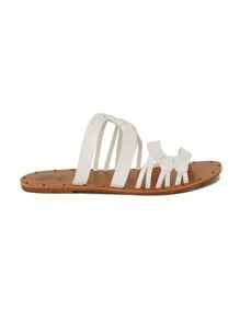 Women's Cross-Strappy Studded Flat Sandals Open Toe Sexy Slides For Summer Beach - 白色 - 查看 2