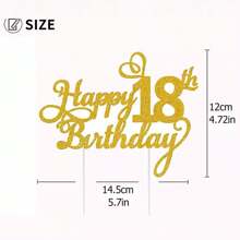 生日快乐蛋糕装饰 - 闪光金色生日蛋糕装饰用品、周年纪念、生日派对装饰品（金色） - 金色 - 查看 2