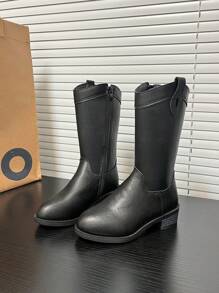 Stivali da cowboy occidentali minimalisti per bambine, nuovi stivali alla moda unisex vintage al polpaccio, stivali da equitazione versatili