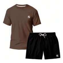 Men's Country Cotton T-Shirt And Men's Tactel Shorts Kit - 鏽棕色 - 查看 1