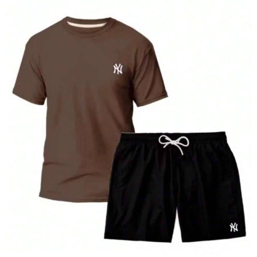 Men's Country Cotton T-Shirt And Men's Tactel Shorts Kit - 鏽棕色 - 查看 1