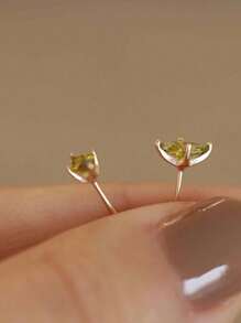 1 Pair Vintage S925 Sterling Silver Olive Green Zirconia Diamond Stud Earrings, Simple And Fashionable Jewelry Gift For Women, Party & Banquet