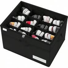 LUVHOMEE - Organizador de zapatos para clóset, se adapta a 16 pares, contenedores de almacenamiento grandes para zapatos, contenedores plegables transparentes con soporte inferior, soporte para - Negro - Ver 1