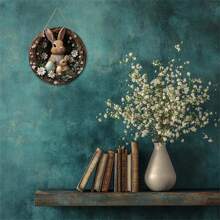 Enseigne murale décorative en bois lapin de Pâques - style bohème avec design lapin et œuf, couronne de marguerites. Décoration rustique pour la porte d'entrée, porche, salon, chambre à coucher. Décoration de printemps pour l'intérieur/extérieur, accessoires lapin. Cadeau parfait pour la famille et les amis