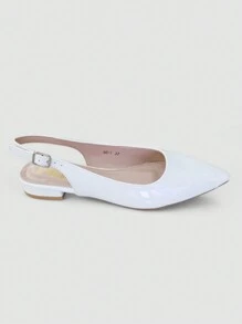 Bailarinas cómodas y casuales de estilo minimalista con puntera afilada para mujer de talla grande - Blanco - Ver 3