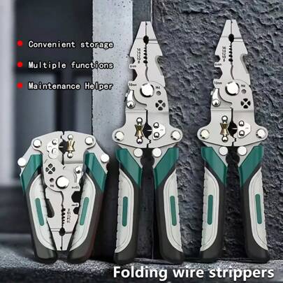 1pc Foldable Wire Stripper, 8.07 Inches, New Model, Industrial Grade, Multi-Functional Strippers For Electricians, Peeling, Separating, Shaving, Coiling, Crimping, Cutting Wire, Screw Tightening With Pulley Design, For Circuit Repair