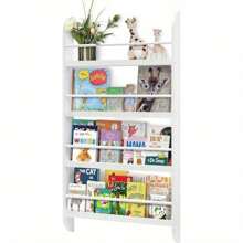 Bookshelf Wall Rack 4 Layers Wooden White Wall Mounted Bookshelf Playroom MDF Magazine Rack Storage Rack Room Display Rack 117x60x 4.5CM