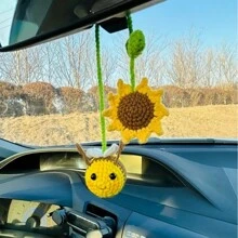 Haak bijen auto achteruitkijkspiegel houder, kamer decoratie, schattige hommel auto hangende ornament, een cadeau voor bijenliefhebbers auto hangend, haak schattige bijen tas ornament, auto interieur decoraties