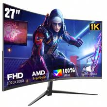 27-Inch LXZ Curved Monitor 100Hz, PC Screen With Speakers 1080P, 1800R 75Hz Computer Monitor With Eye Protection Technology HDTV VGA, VESA Support For Gaming, Office, Home