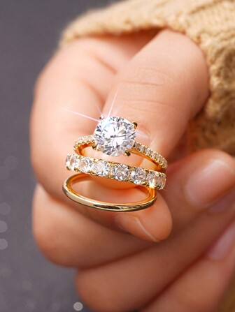 Newsoul 3st Romantisk vacker Ring 925 Sterling Silver Hög Sparkle Kärleksförlovningsring Kvinnor Fina Smycken Alla hjärtans dag present till flickvän Damsmycken