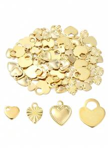 Approx. 100 PCS Mixed Gold And Silver Color Stainless Steel Heart Pendants, Suitable For DIY Jewelry Making And Valentine's/Mother's Day Gifts
