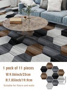 11 piezas de baldosas de piso autoadhesivas hexagonales con textura de madera, impermeables y antideslizantes para decoración del hogar, baldosas hexagonales entrelazadas de 7.83*9.06 pulgadas/19.9*23 cm, baldosas de piso autoadhesivas para sala de estar, decoración de habitaciones, cocina