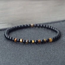 1pc Minimalist 4mm Mini Beads Bracelet Men Tiger Eye Stone Spacer Black Lava Onyx Strand Bracelet Women Men Meditation Yoga Jewelry Gift