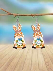 1 Pair Happy Easter Acrylic Earrings Cartoon Colorful Wreath Rabbit Dwarf Drop Earrings Holiday Earrings Fashion Versatile Earrings Gift For Women