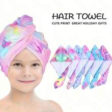 1pc Children Geometric Printed Quick Drying Microfiber Hair Wrap, Soft Absorbent Bath Towel Hat, Suitable For Long & Short Hair, Perfect Gift For Girls