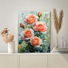 Room Decor 1pc Orange Roses Canvas Wall Art, Wooden Framed Floral Print, Bachelor Party Decor, Artwork For Living Room, Bedroom, Kitchen, Home & Office, Unique Christmas Gift Idea