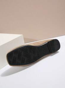 女士金属链方头低跟休闲芭蕾平底鞋，舒适乐福鞋适合日常穿着、办公室、春秋季通勤，卡其色