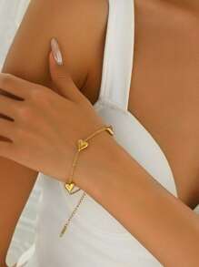 1 件复古简约心形链手链，简约百搭，适合日常佩戴情人节、妈妈、母亲、母亲节、礼物 - 金色 - 查看 3