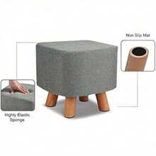 28CM Ottoman Pouffe Stool Upholstered Footstool Removable Linen Cover Highly Elastic Sponge Padded Cover 4 Legs Padded For Living Room Grey - Variant1 - View 5